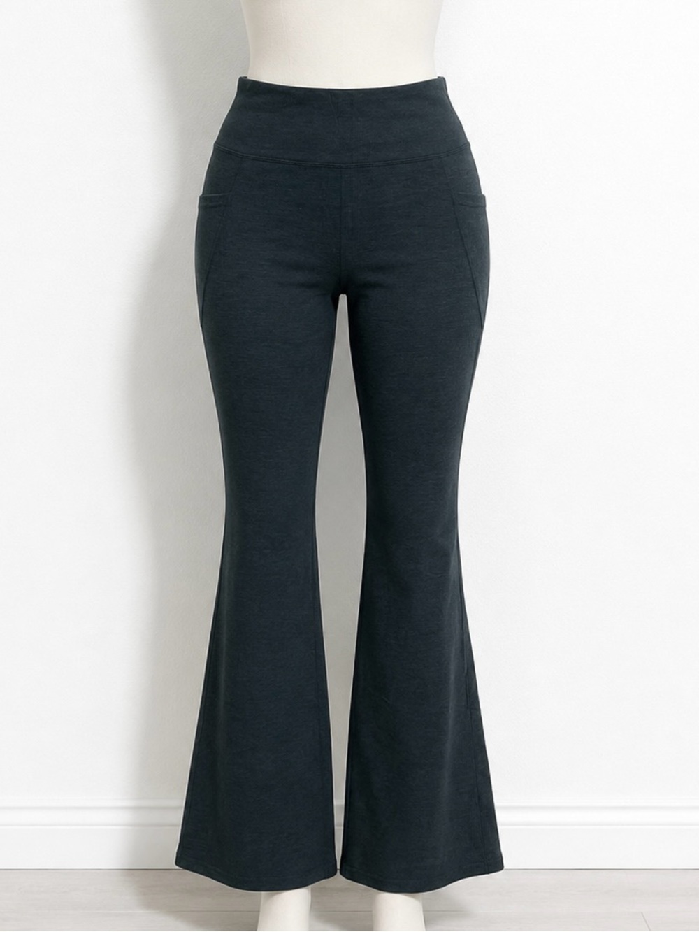 High-Waist Black Flare Pants with Pocket Detail